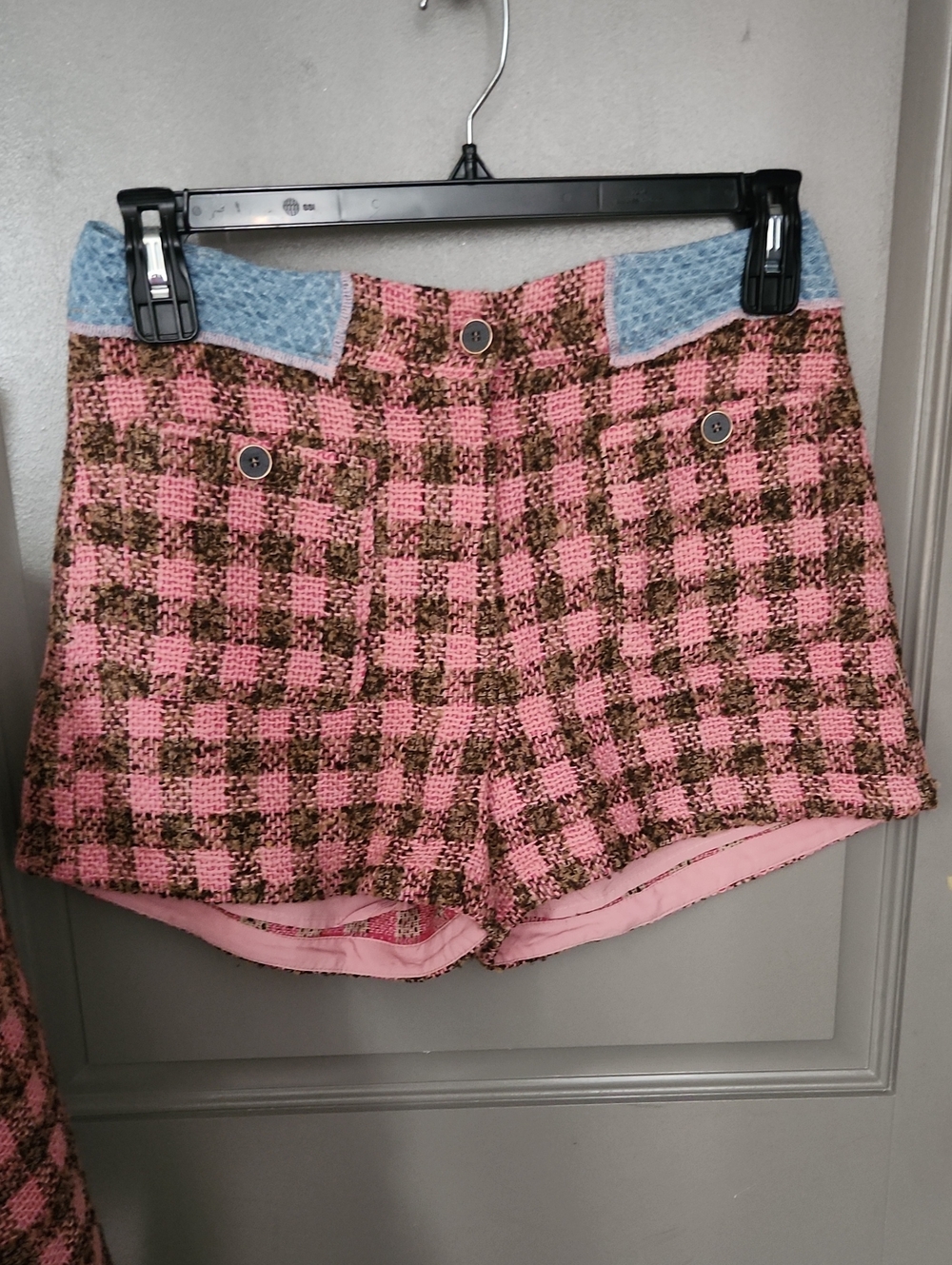 Mystree Pink and Brown Plaid Tweed Jacket and Short Set - Picture 8 of 14